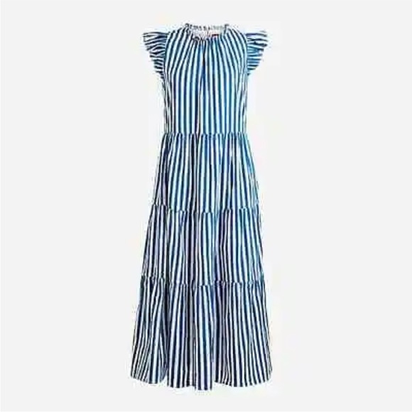 J. Crew Tiered cotton dobby dress in cape stripe - Picture 1 of 5